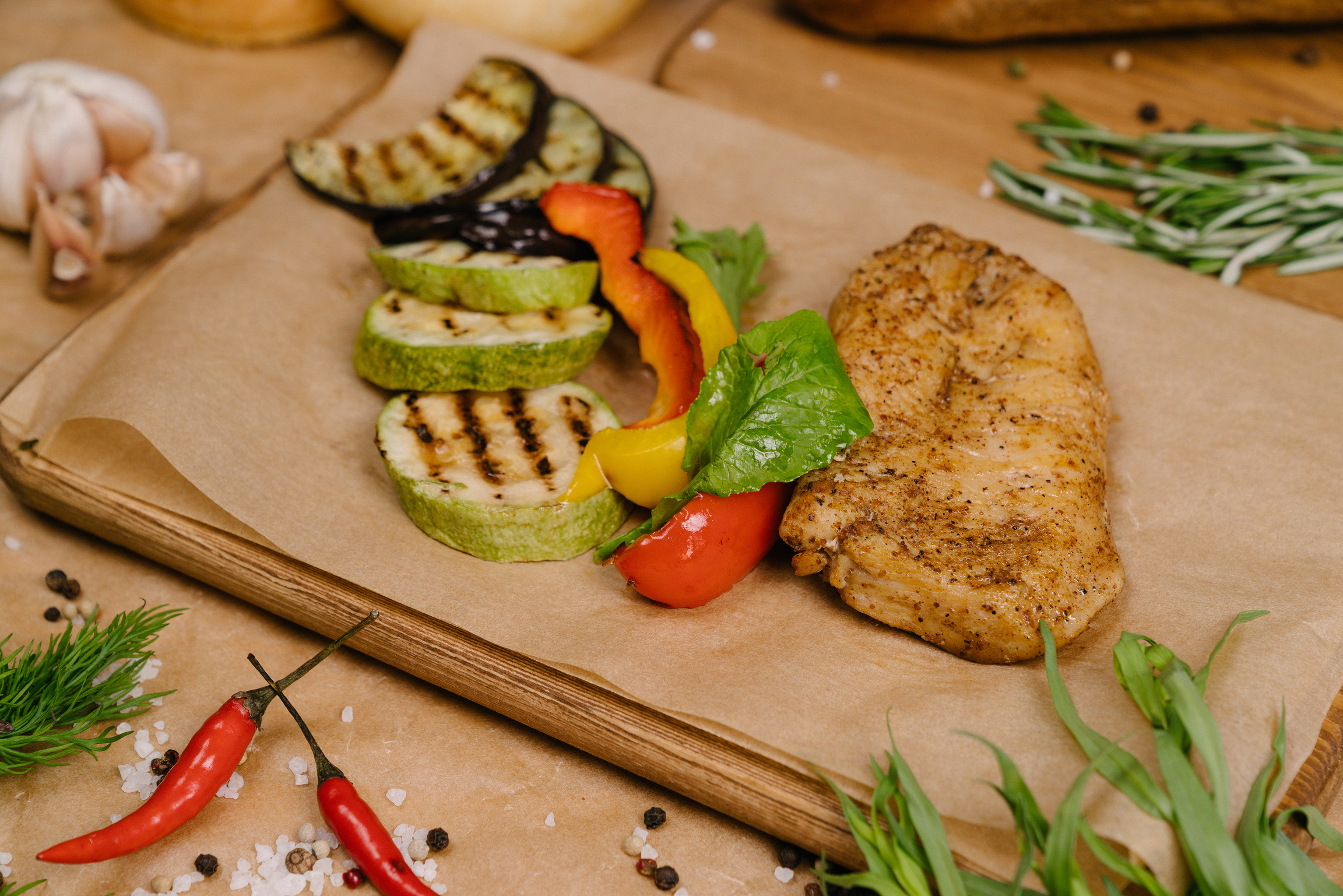 Photo of Grilled Vegetables and a Chicken Breast